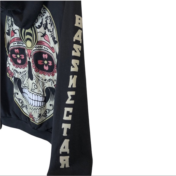 Bassnectar EDM Band Zip Up Skull Spellout Black Hoodie in size small - Picture 5 of 12